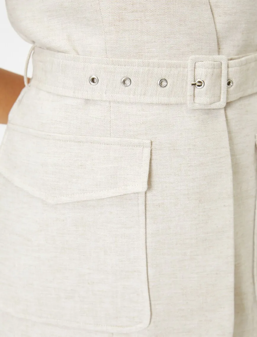 10628 Beige Short Sleeve Belted Jacket