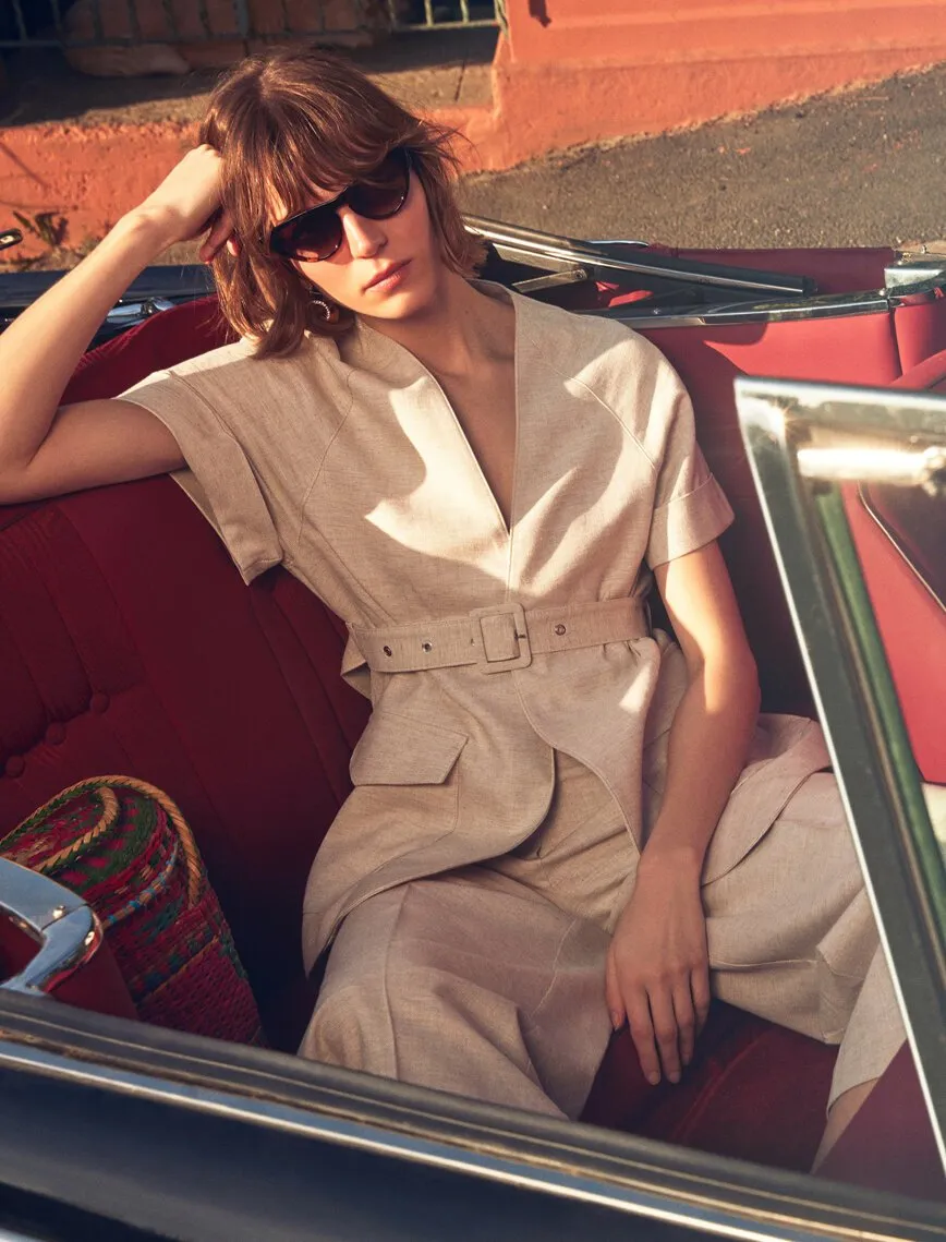 10628 Beige Short Sleeve Belted Jacket