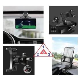 3 in 1 Car GPS Smartphone Holder: Dashboard / Visor Clamp   AC Grid Clip for Sharp Aquos Xx 302SH - Black