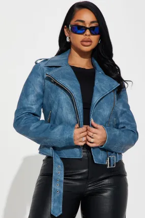 Anitta Faux Leather Jacket - Blue