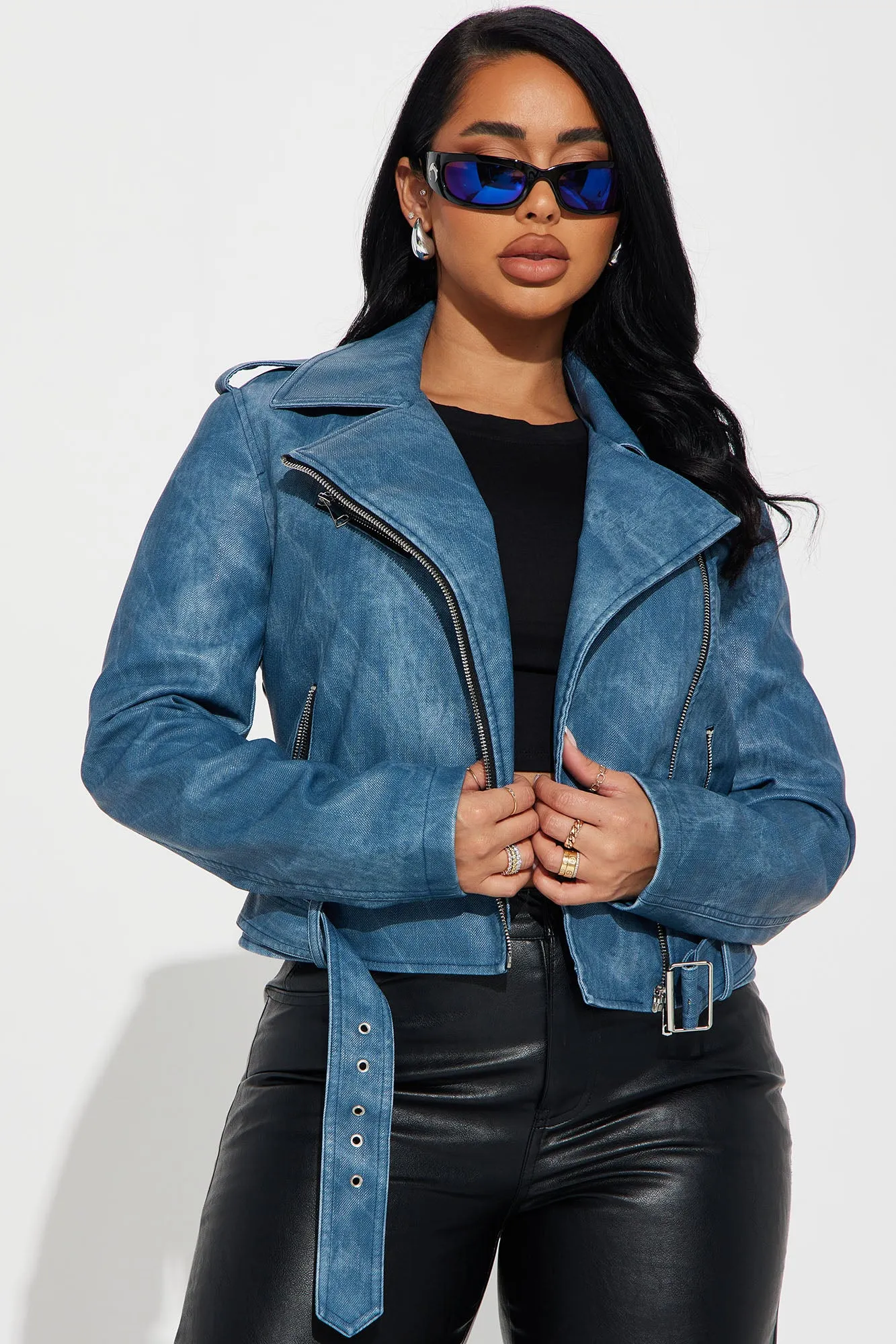 Anitta Faux Leather Jacket - Blue
