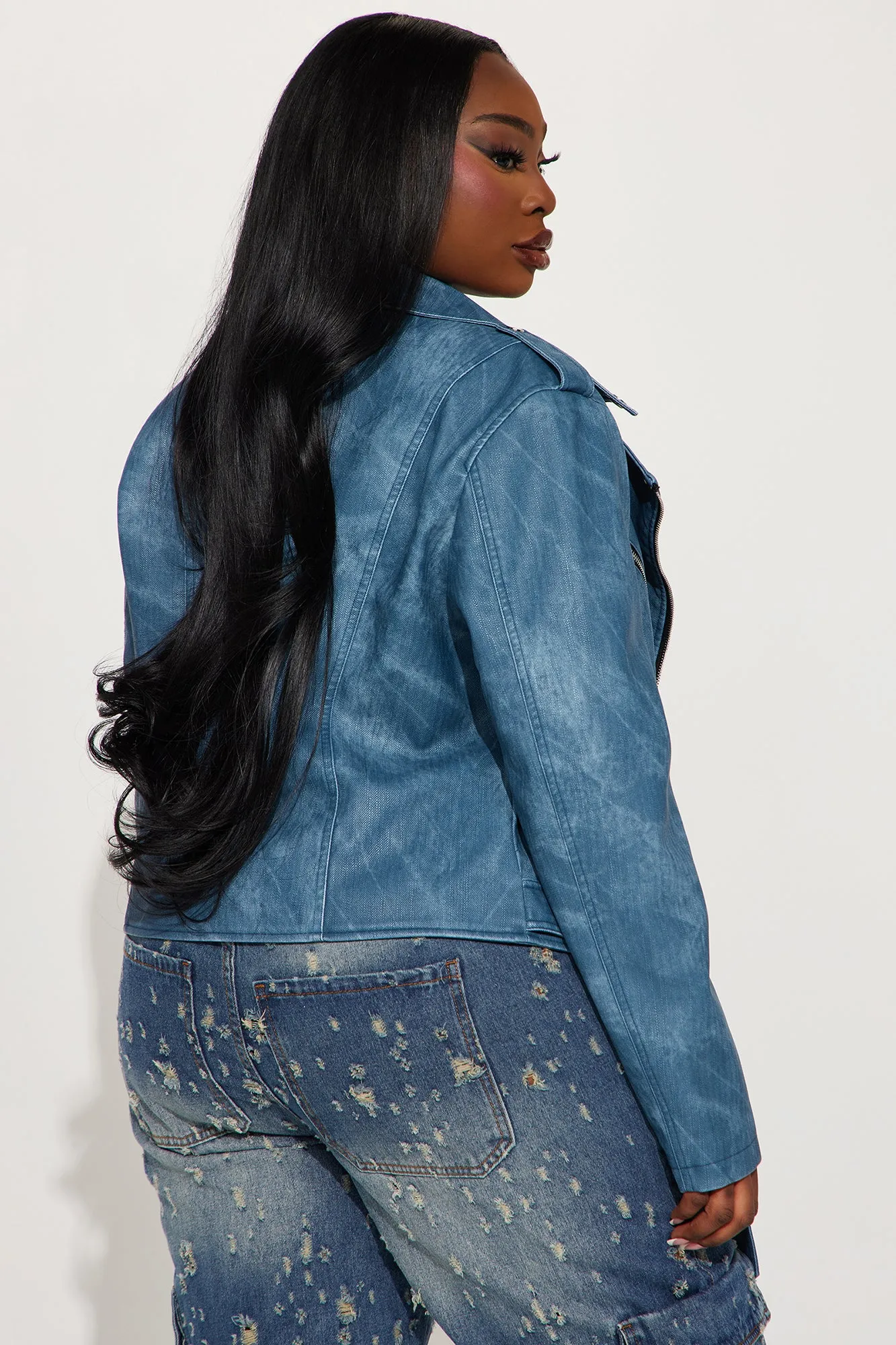 Anitta Faux Leather Jacket - Blue