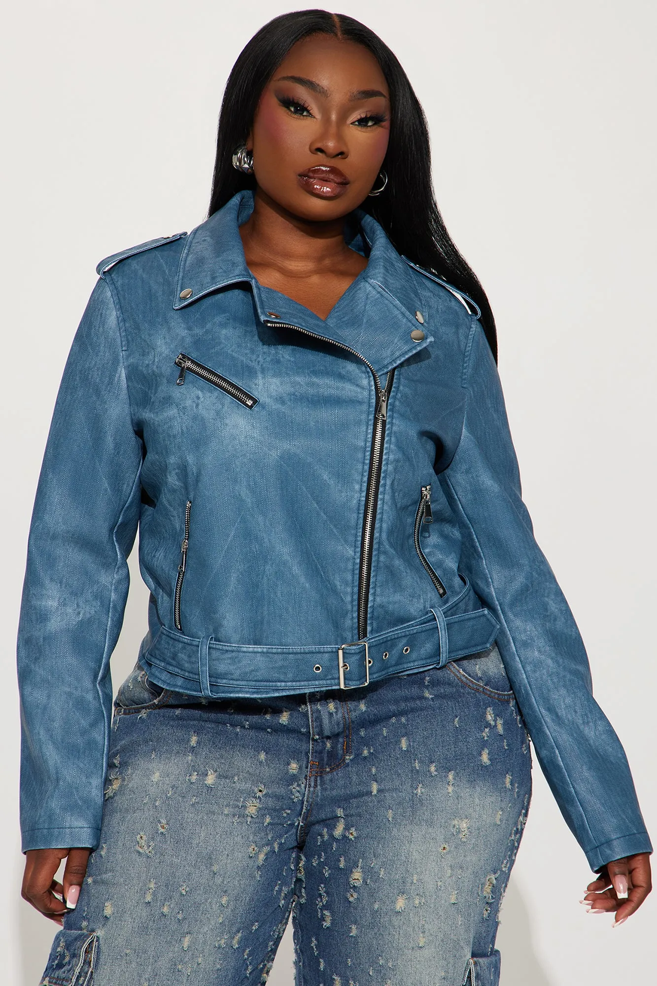 Anitta Faux Leather Jacket - Blue