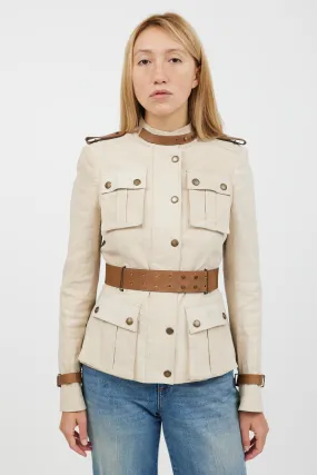 Beige Belted Safari Jacket