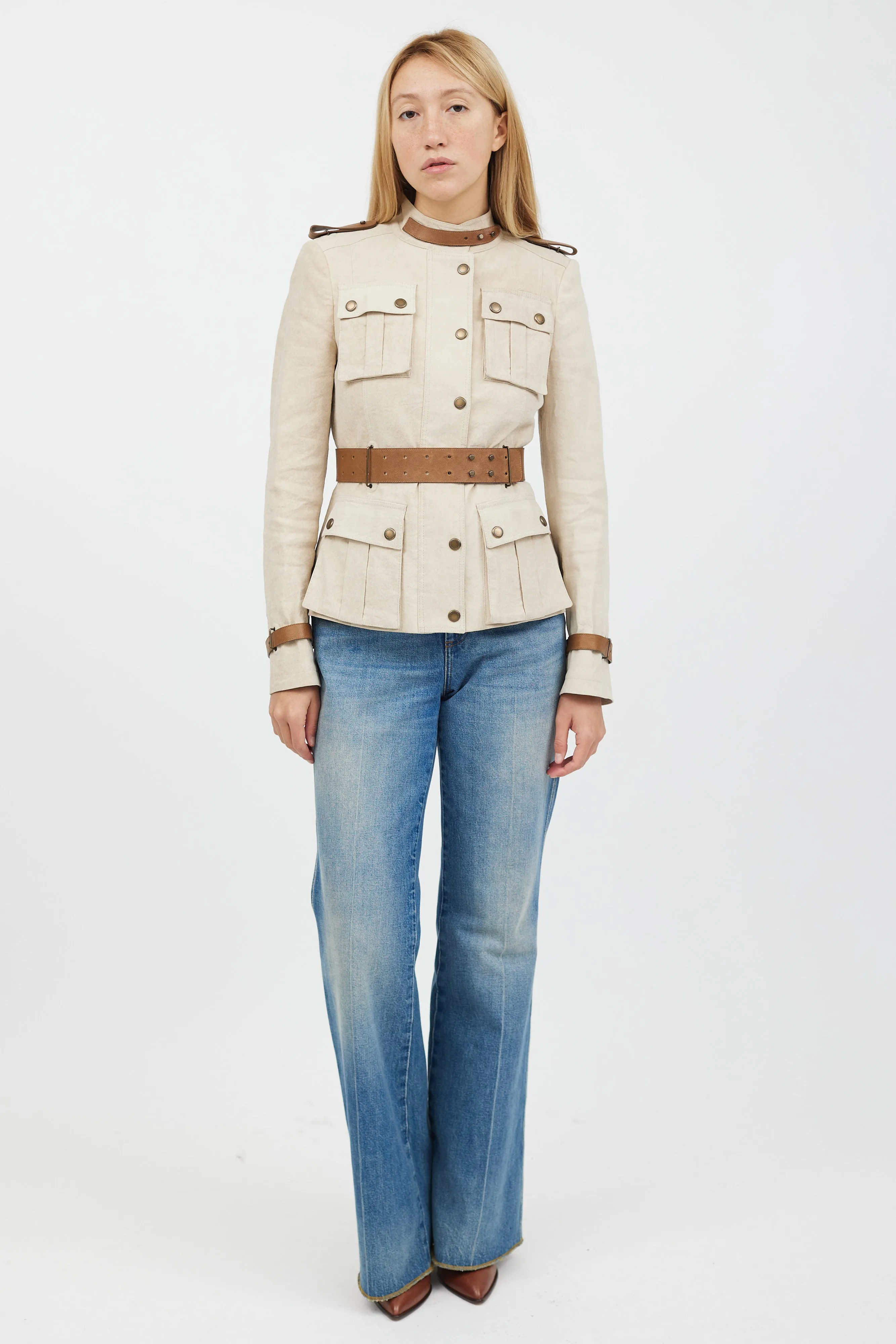 Beige Belted Safari Jacket