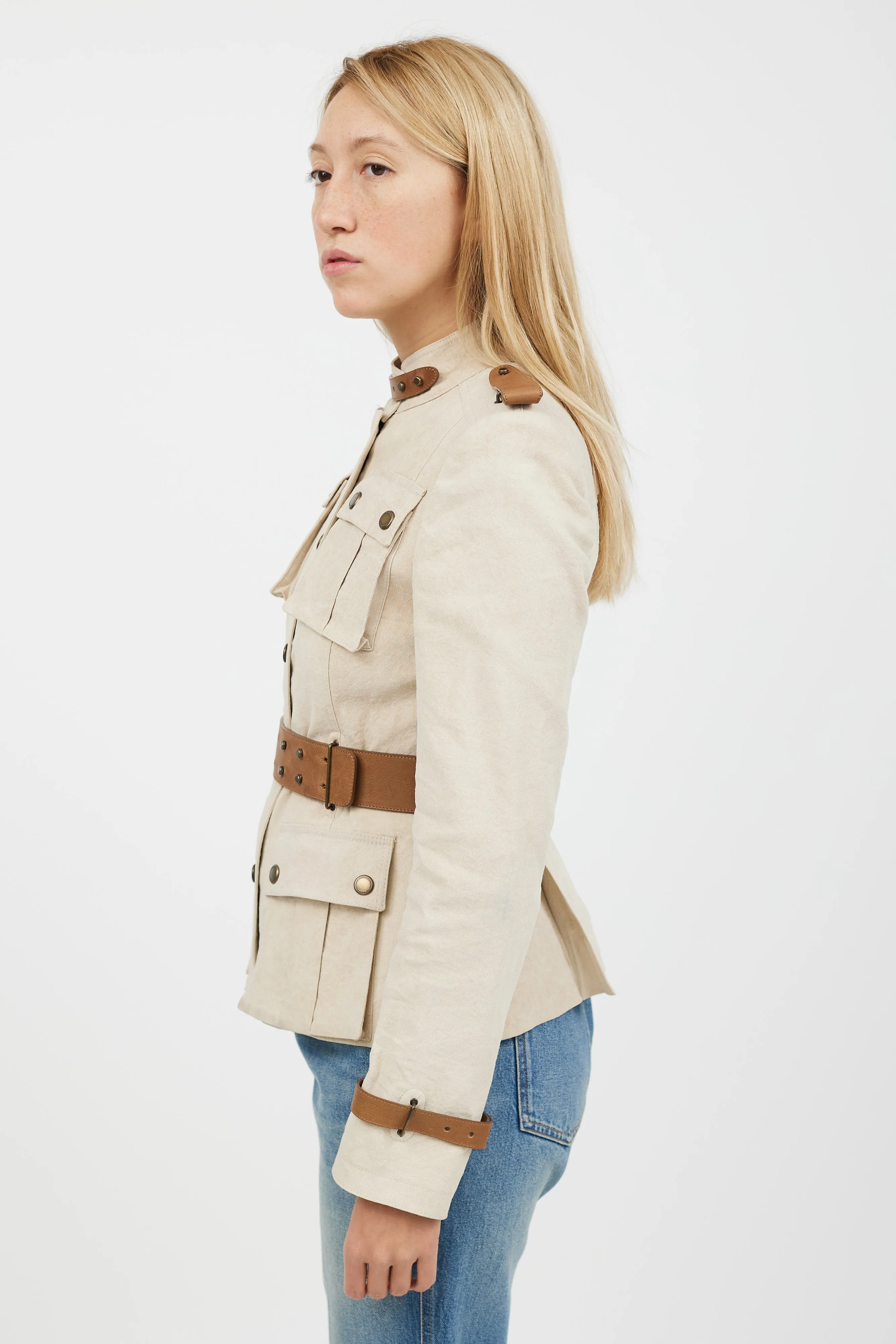 Beige Belted Safari Jacket