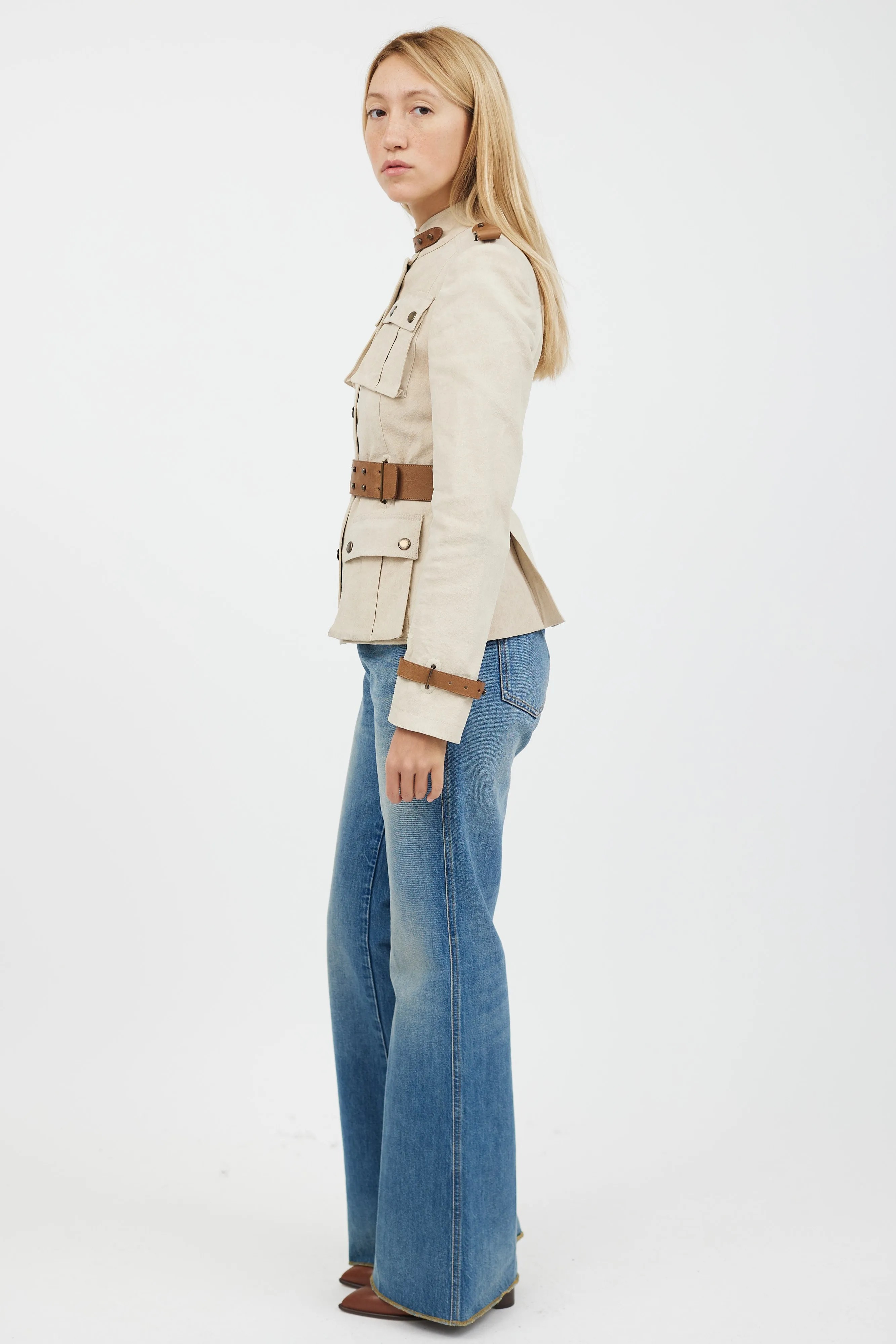 Beige Belted Safari Jacket