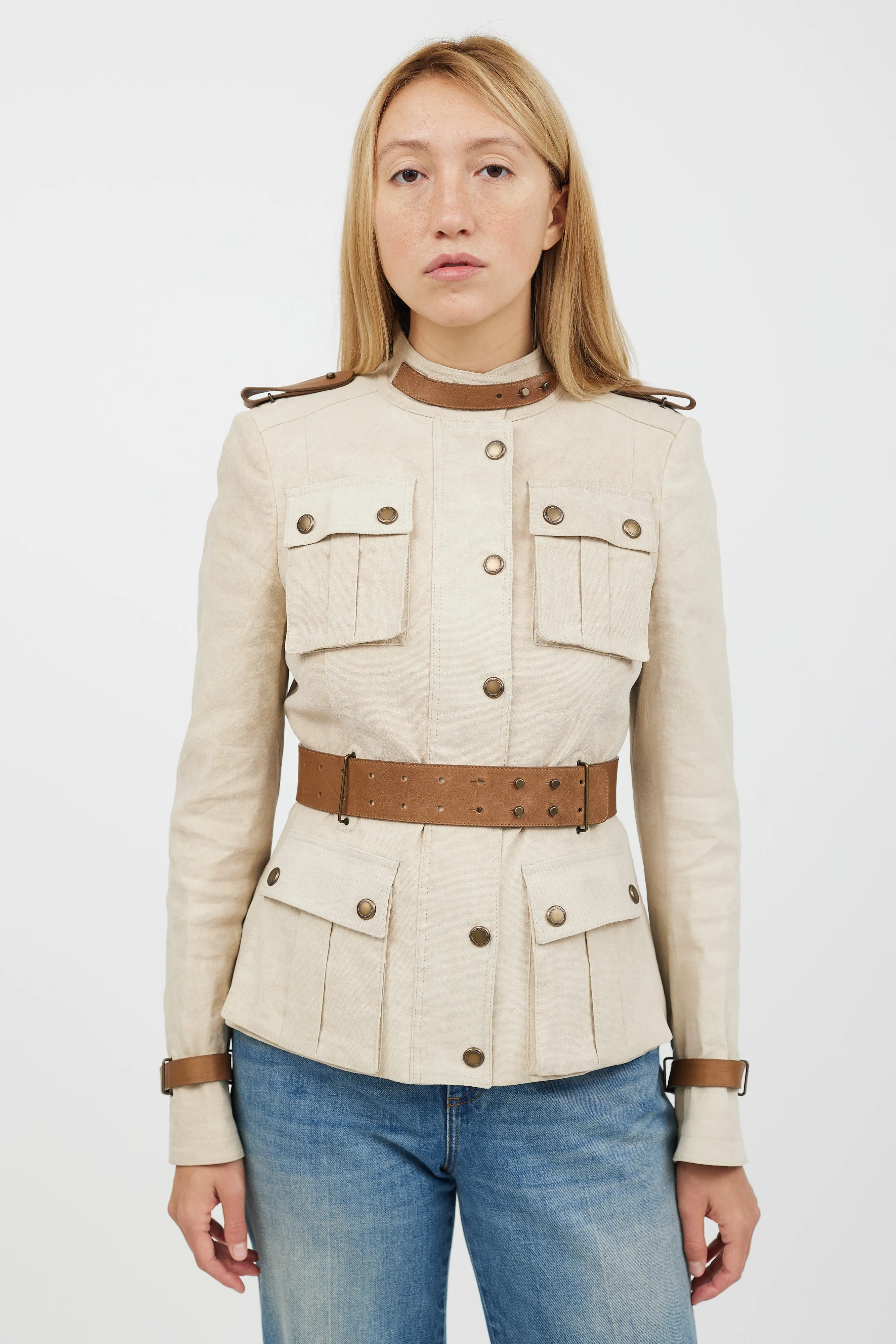 Beige Belted Safari Jacket