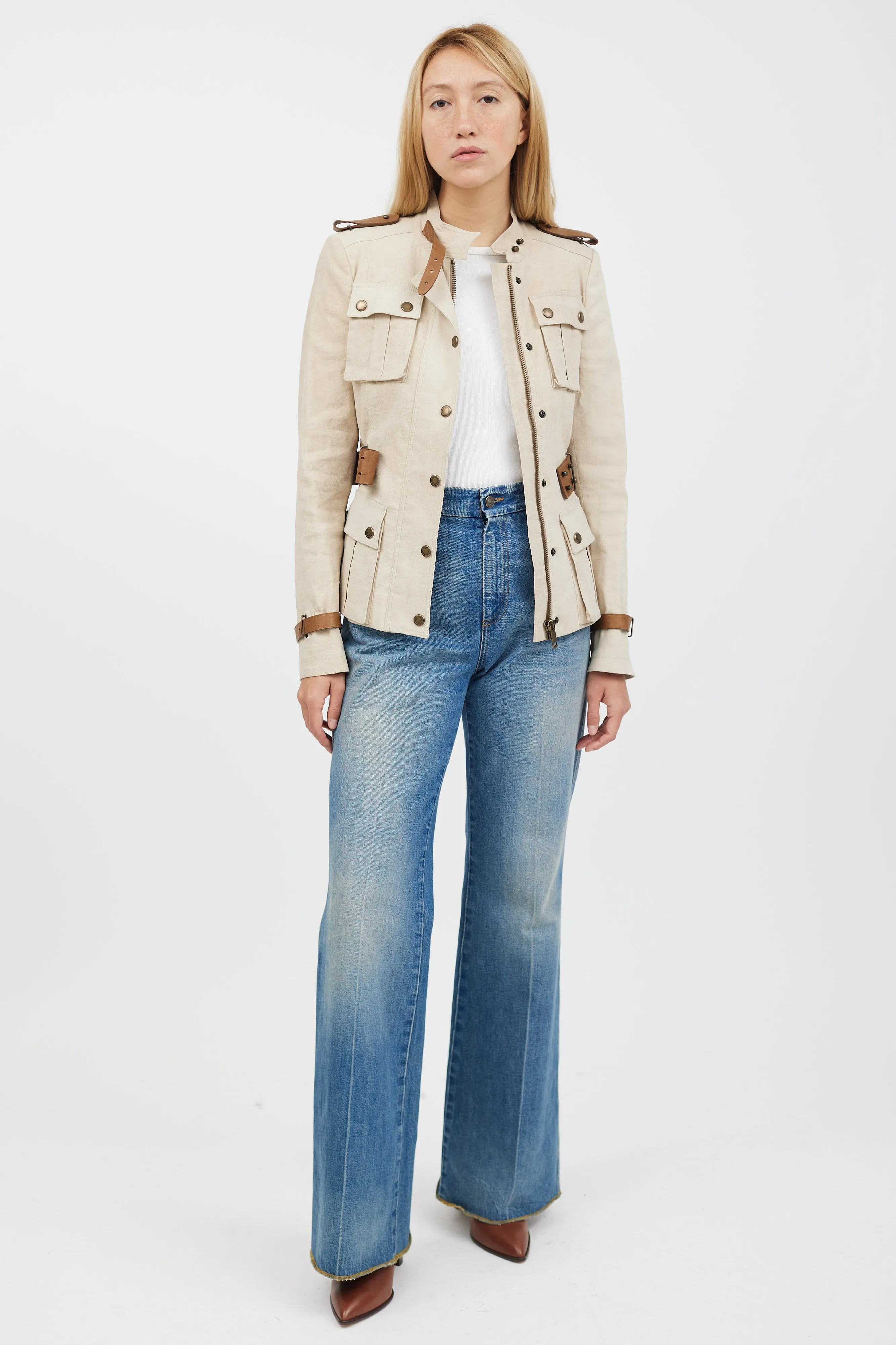 Beige Belted Safari Jacket