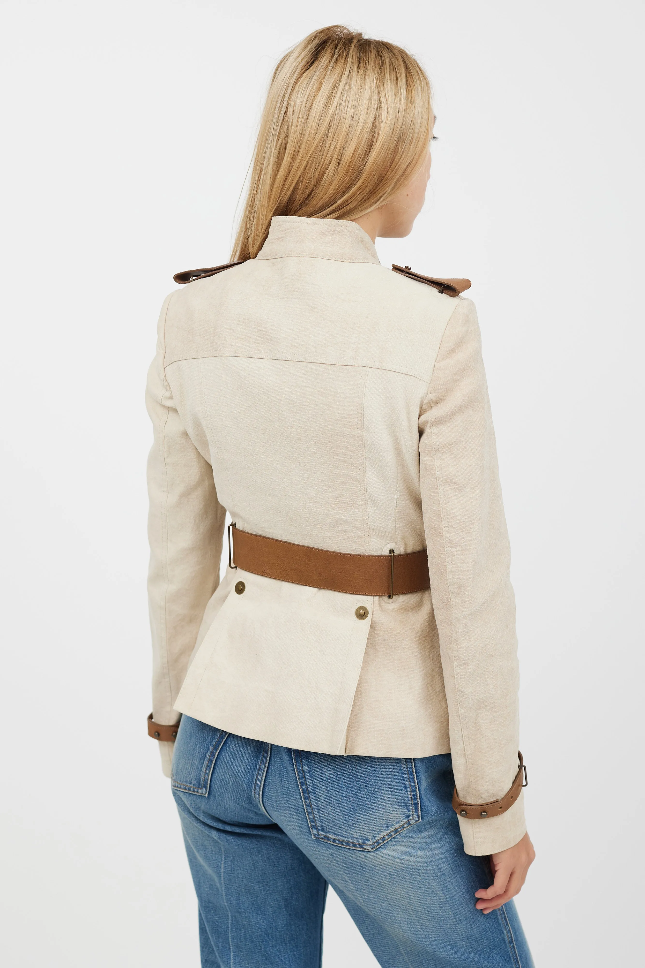 Beige Belted Safari Jacket