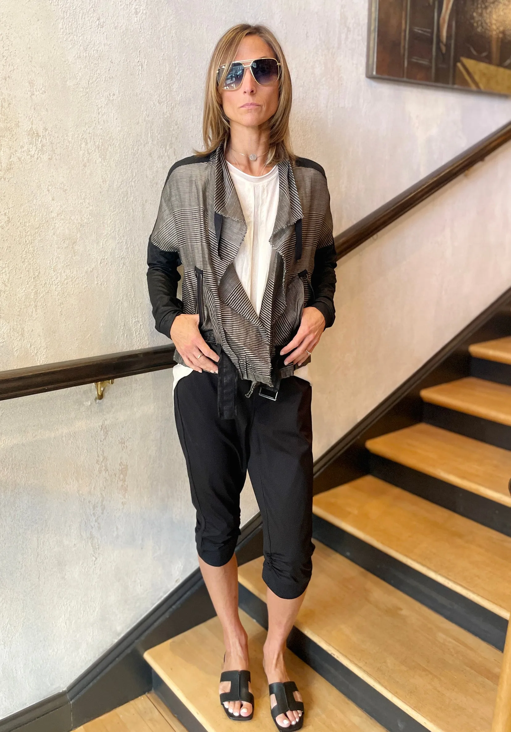 Belted Jacket - Black Grey Stripe
