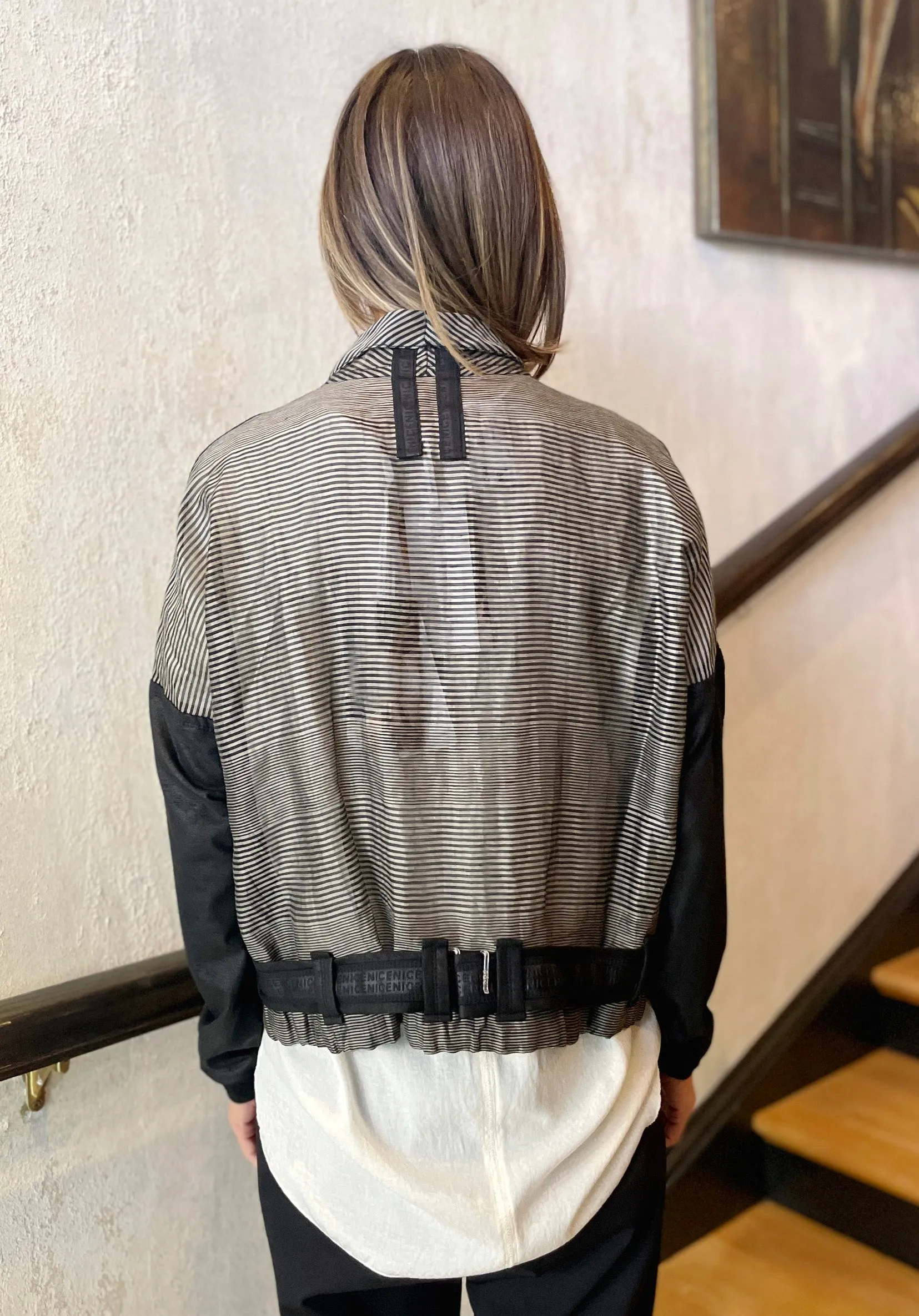 Belted Jacket - Black Grey Stripe
