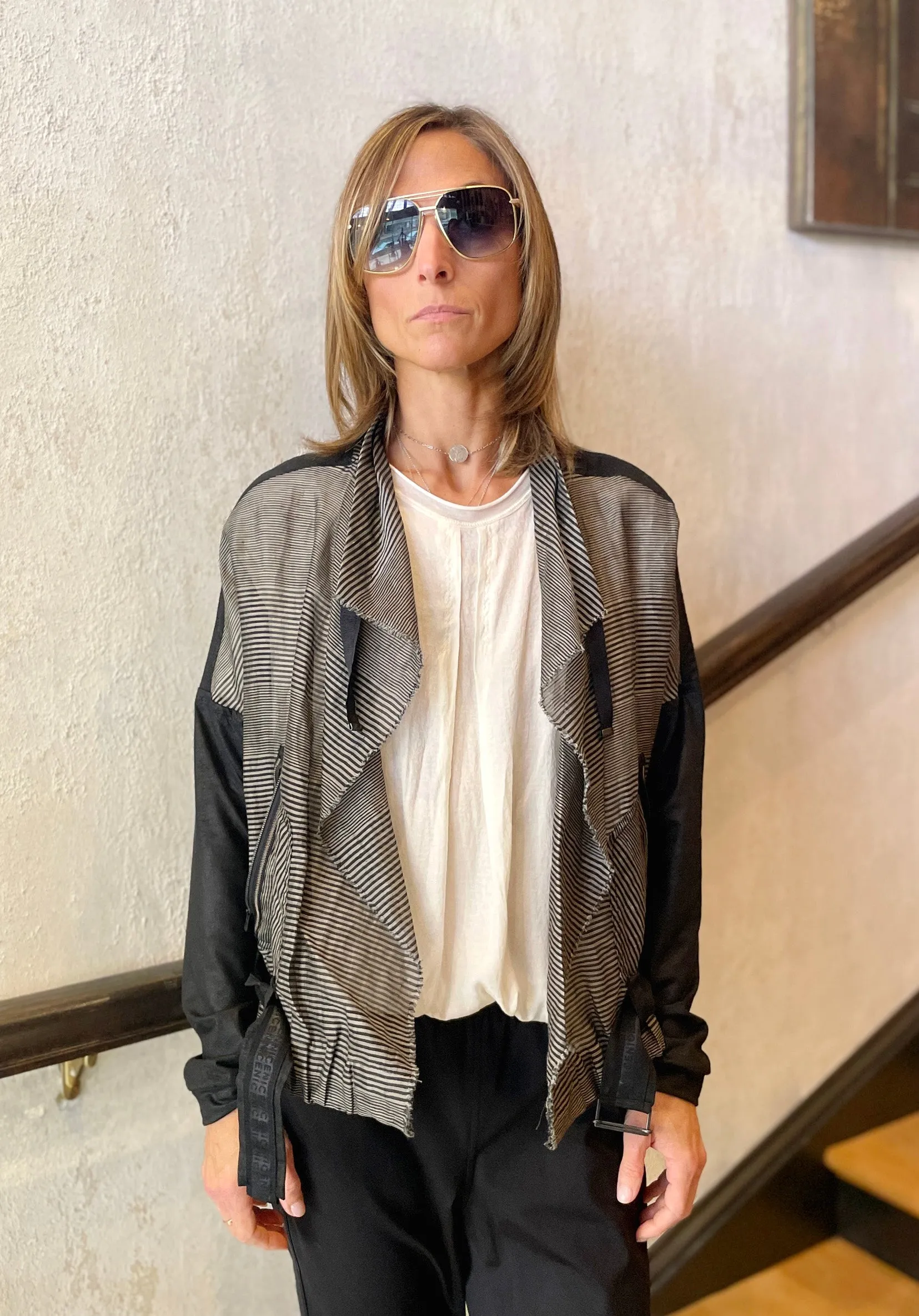 Belted Jacket - Black Grey Stripe