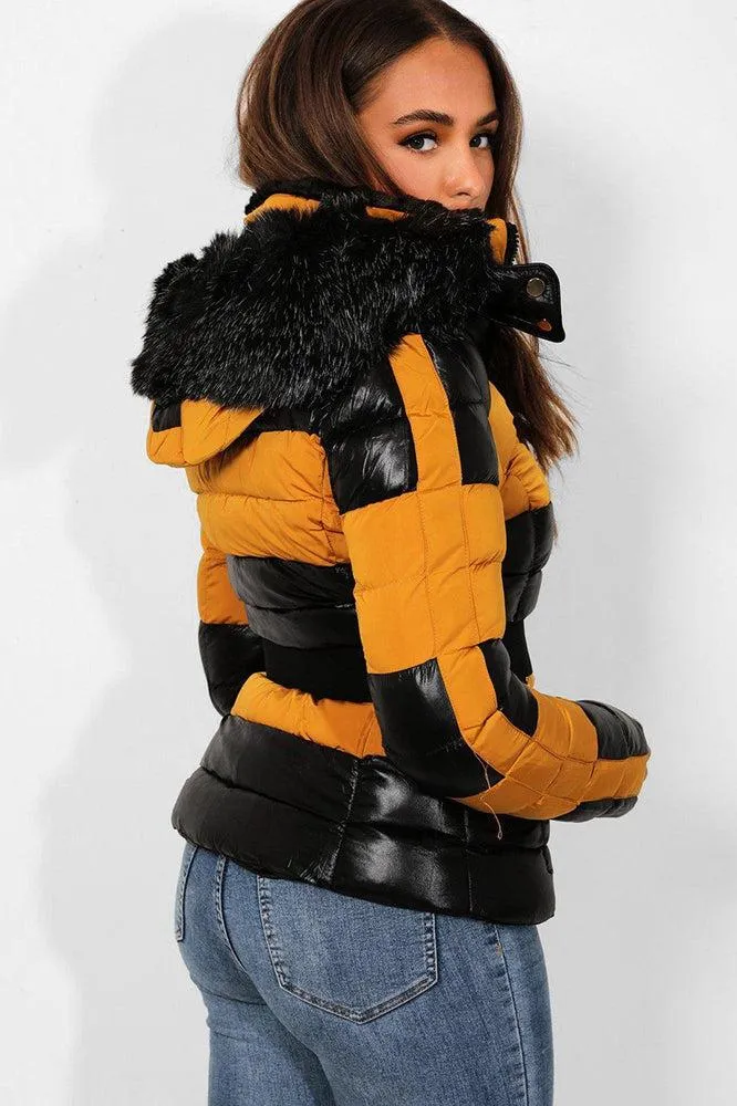Black Mustard Belted Padded Biker Jacket