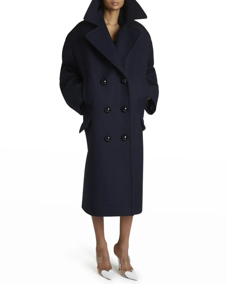 Double-Breasted Blouson Wool Coat