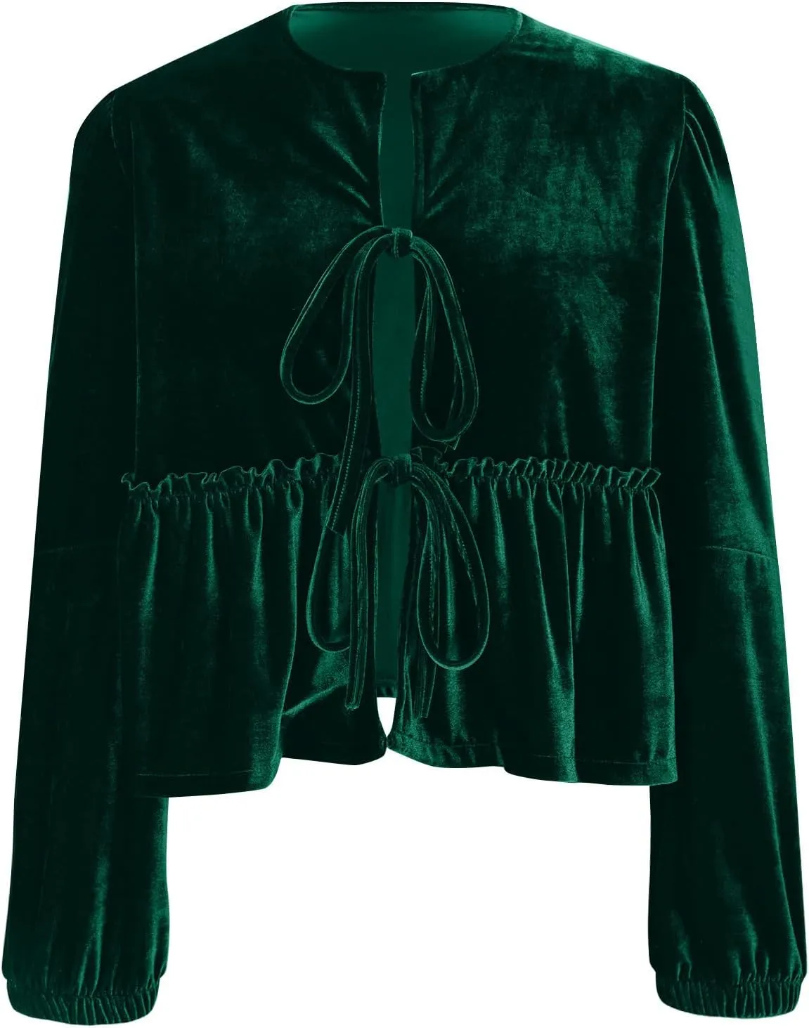 Elegant Tops for Women Trendy 2025 Long Sleeve Bow Tie Front Crop Velvet Shirts Cute Y2K Cloth Peplum Babydoll Blouse