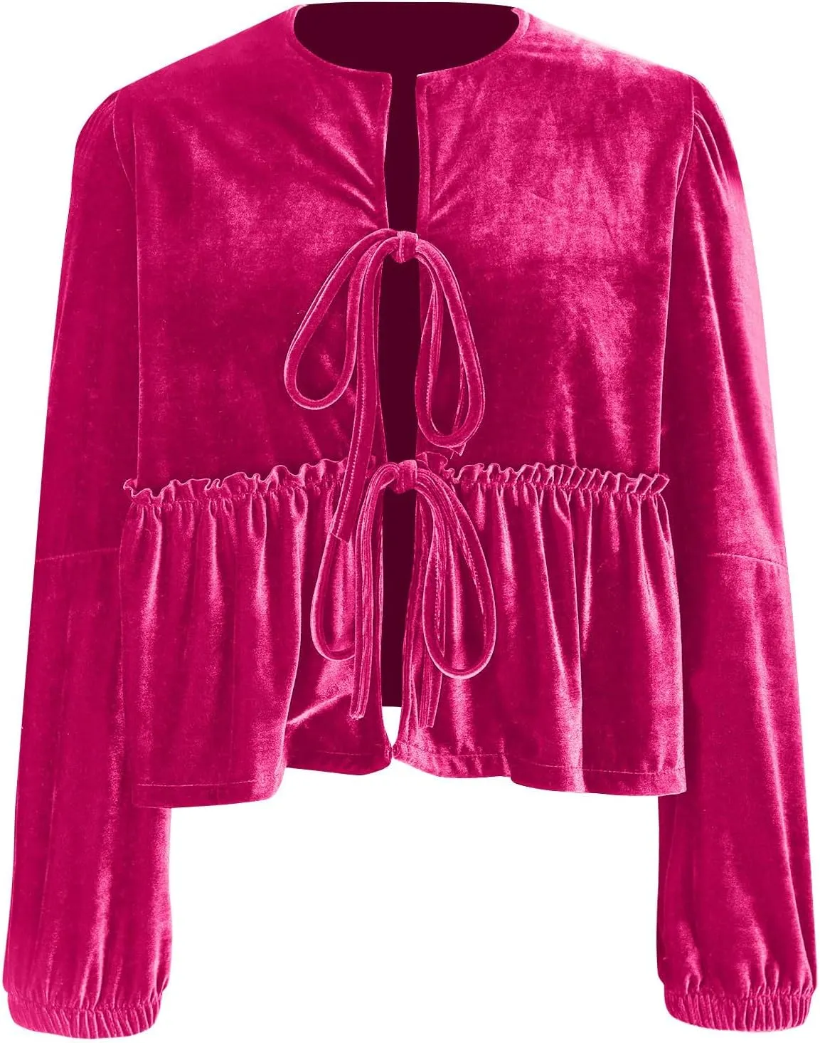 Elegant Tops for Women Trendy 2025 Long Sleeve Bow Tie Front Crop Velvet Shirts Cute Y2K Cloth Peplum Babydoll Blouse