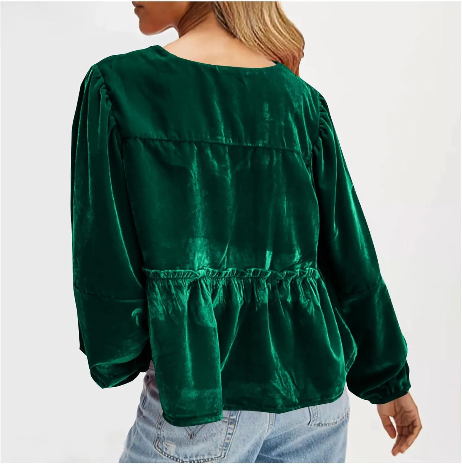 Elegant Tops for Women Trendy 2025 Long Sleeve Bow Tie Front Crop Velvet Shirts Cute Y2K Cloth Peplum Babydoll Blouse