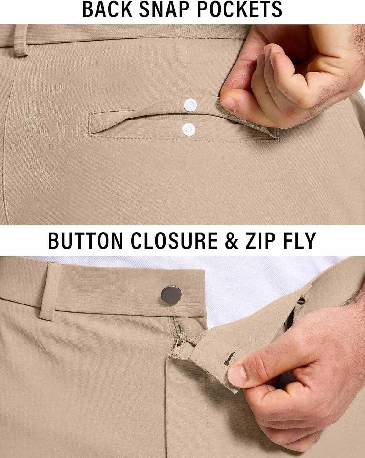 Golf Pants Men 30" 32" 34" Inseam 5 Pockets Stretch Slim Fit Lightweight Quick Dry Dress Chino Trousers