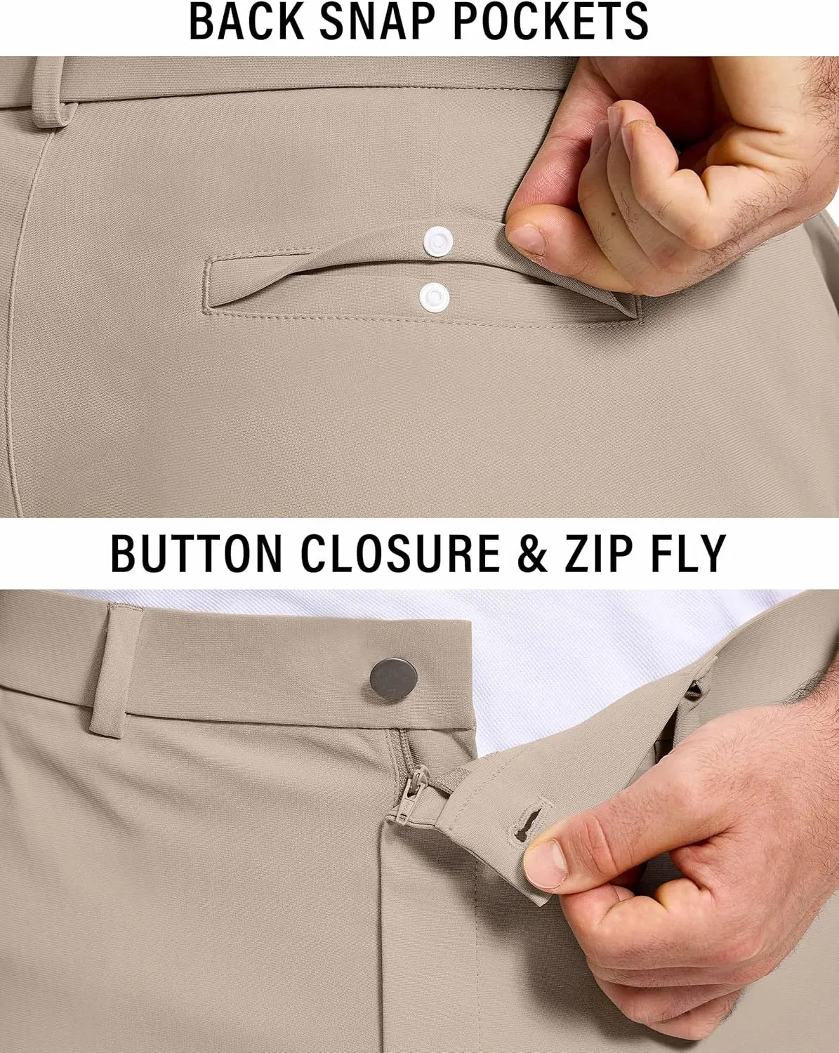 Golf Pants Men 30" 32" 34" Inseam 5 Pockets Stretch Slim Fit Lightweight Quick Dry Dress Chino Trousers