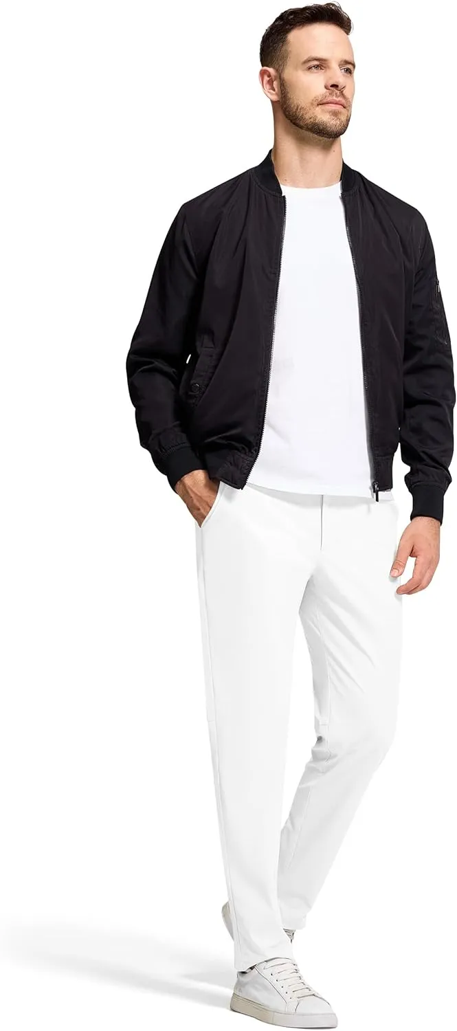 Golf Pants Men 30" 32" 34" Inseam 5 Pockets Stretch Slim Fit Lightweight Quick Dry Dress Chino Trousers