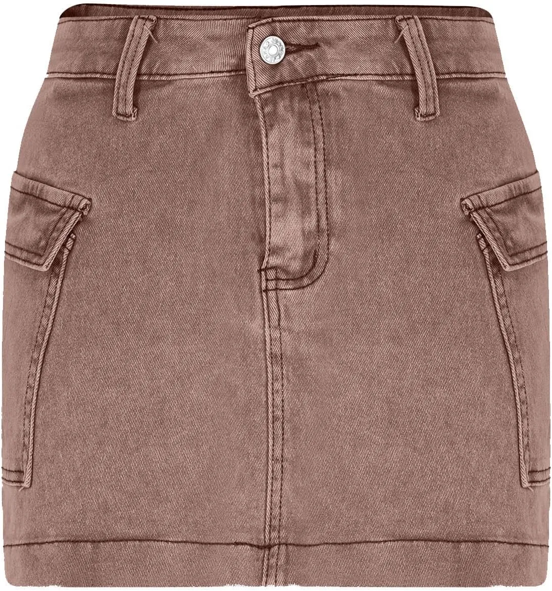 HGps8w Women's Denim Cargo Skirt Classic Zipper Button High Waisted Bodycon Y2K Mini Skirts with Flap Pockets