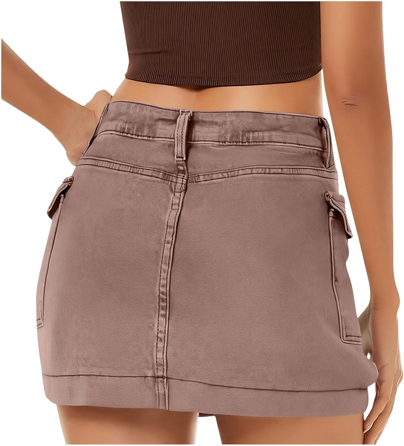 HGps8w Women's Denim Cargo Skirt Classic Zipper Button High Waisted Bodycon Y2K Mini Skirts with Flap Pockets