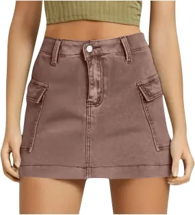 HGps8w Women's Denim Cargo Skirt Classic Zipper Button High Waisted Bodycon Y2K Mini Skirts with Flap Pockets