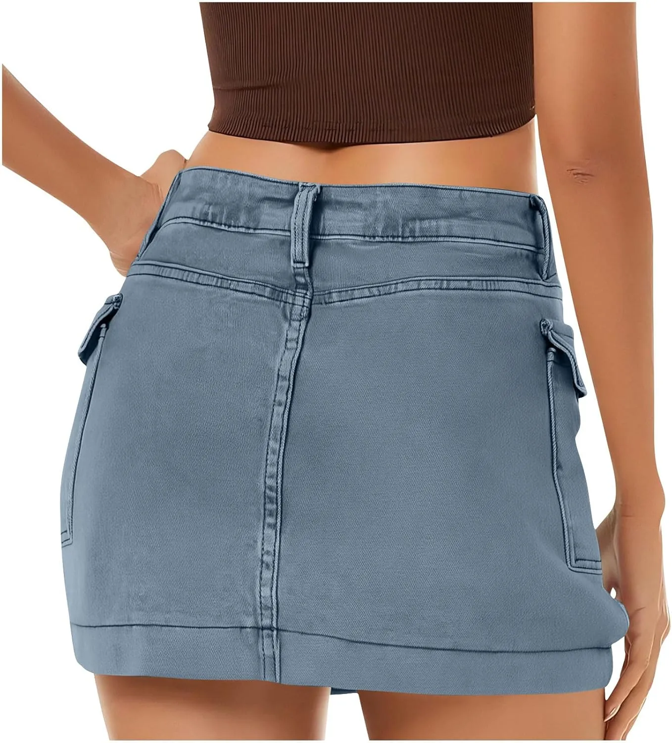 HGps8w Women's Denim Cargo Skirt Classic Zipper Button High Waisted Bodycon Y2K Mini Skirts with Flap Pockets