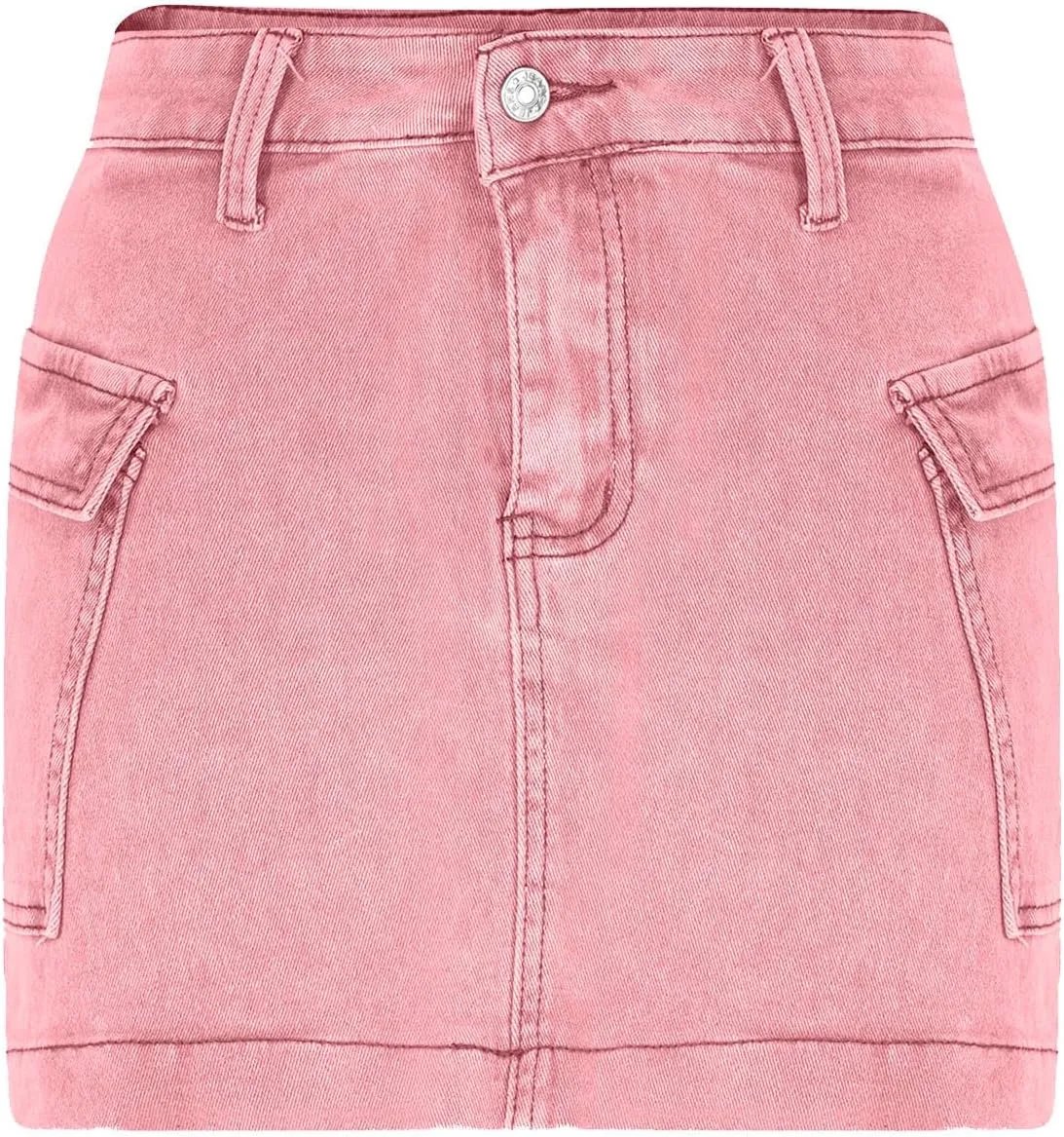 HGps8w Women's Denim Cargo Skirt Classic Zipper Button High Waisted Bodycon Y2K Mini Skirts with Flap Pockets
