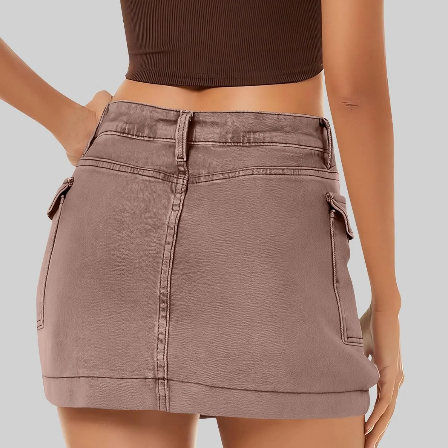 HGps8w Women's Denim Cargo Skirt Classic Zipper Button High Waisted Bodycon Y2K Mini Skirts with Flap Pockets