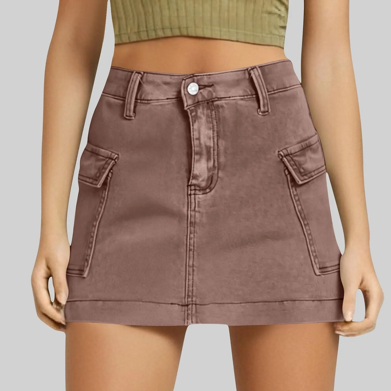 HGps8w Women's Denim Cargo Skirt Classic Zipper Button High Waisted Bodycon Y2K Mini Skirts with Flap Pockets