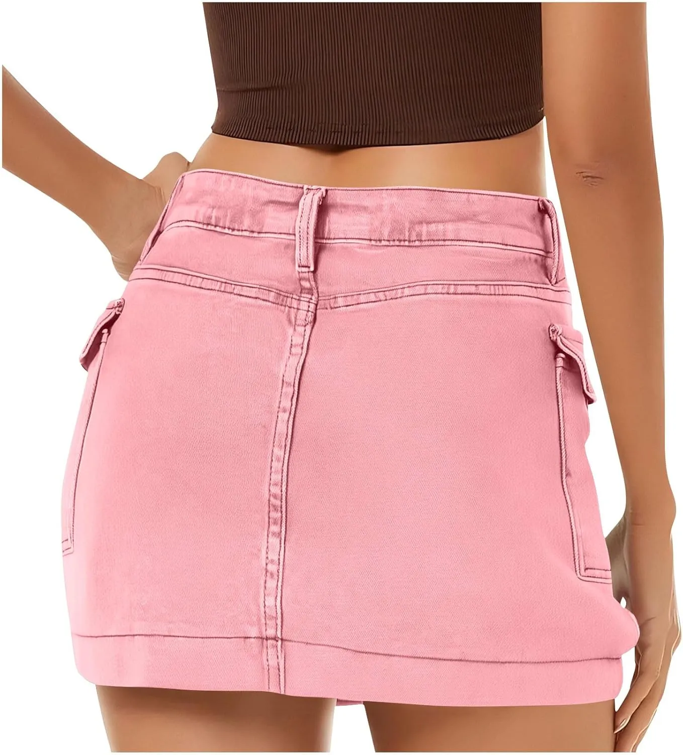 HGps8w Women's Denim Cargo Skirt Classic Zipper Button High Waisted Bodycon Y2K Mini Skirts with Flap Pockets