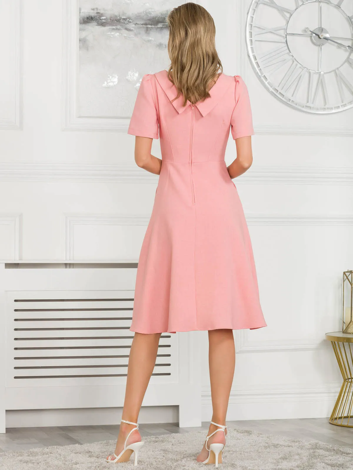 Jolie Moi Valery Button Collar Dress, Rose Mist