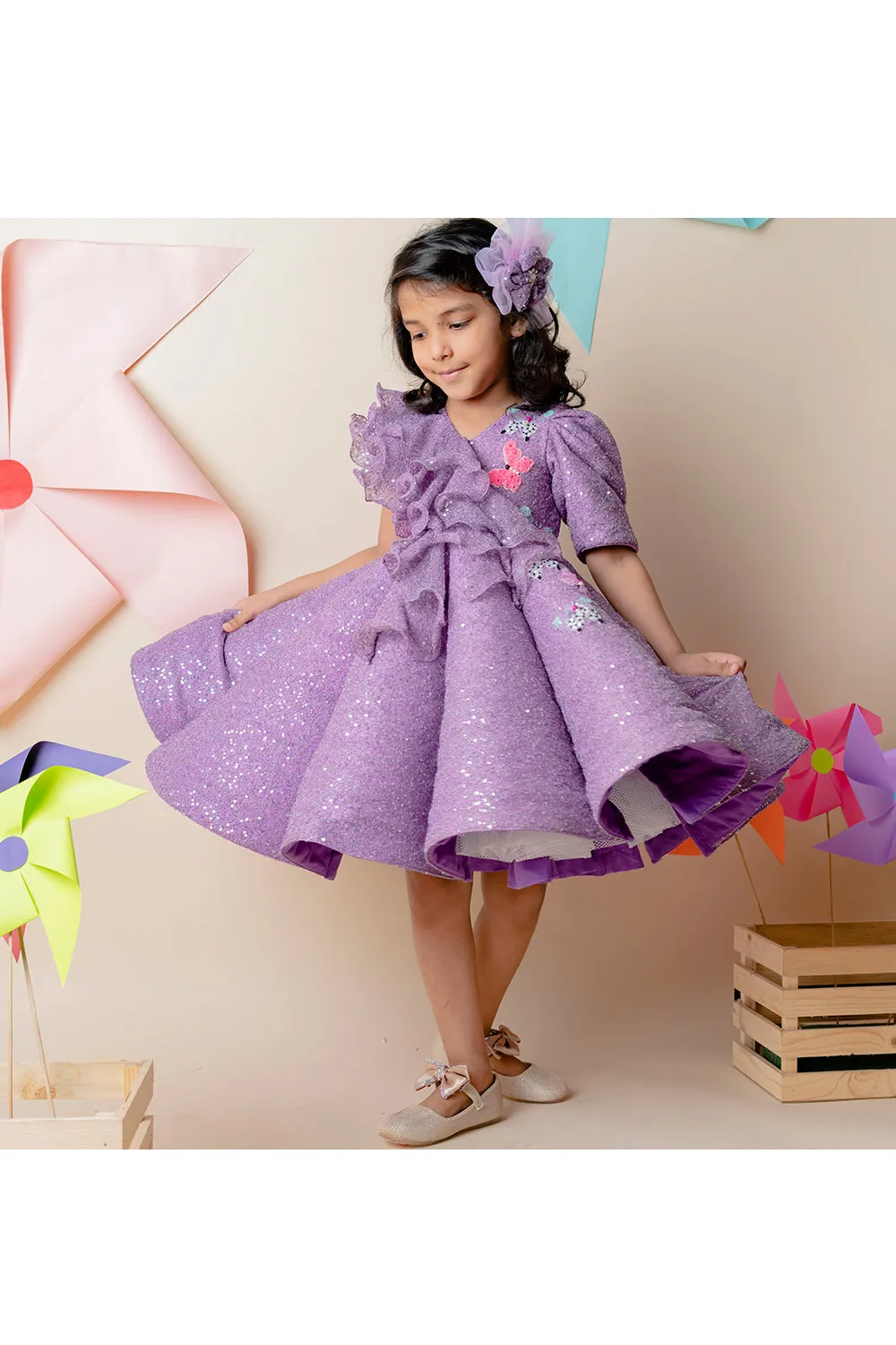 Lavender sequins structured dress