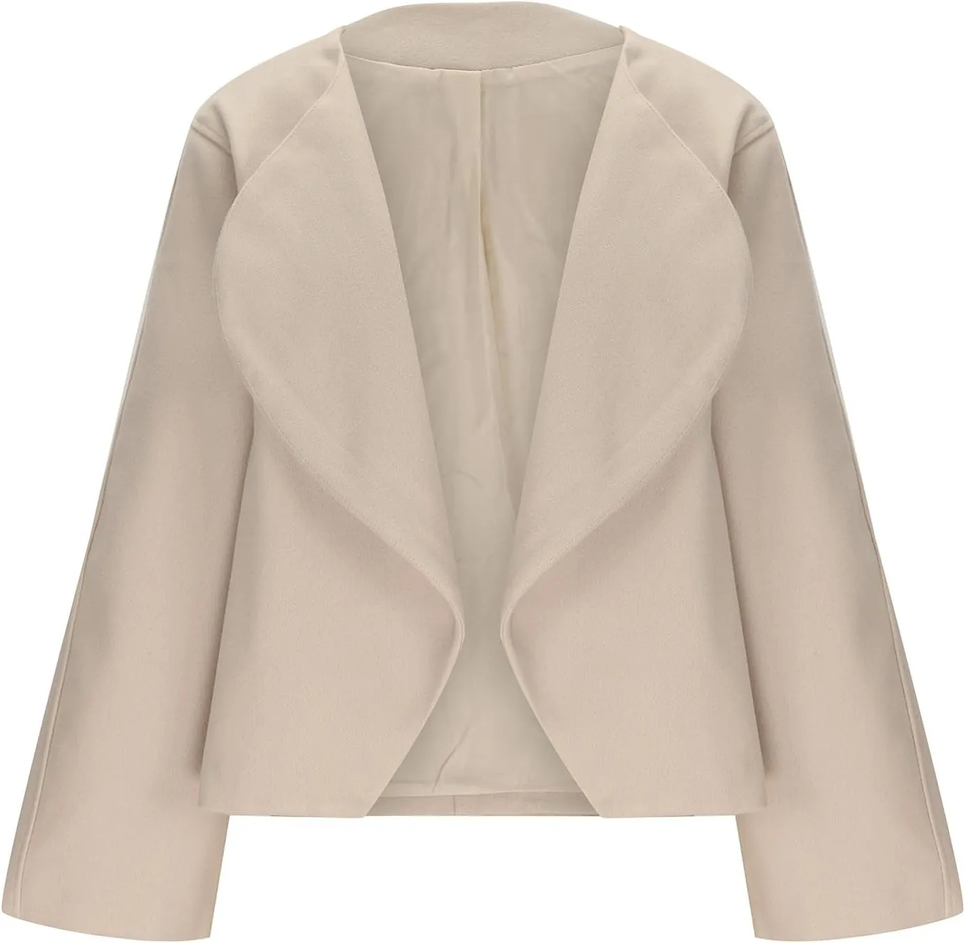 Lmdudan Women Cropped Pea Coat 2024 Winter Casual Jacket Classic Lapel Collar Open Front Fashion Loose Cardigan Outerwear