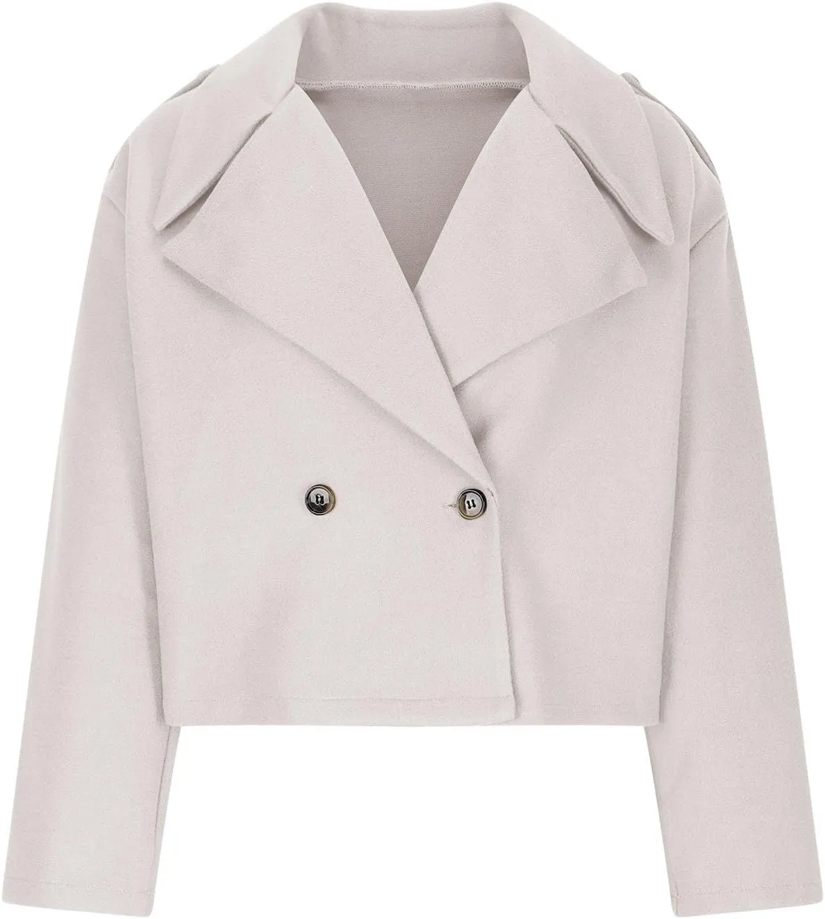 Lmdudan Women's Cropped Wool Blend Coat Notch Lapel Blazer Jacket Business Casual Winter Crop Pea Coat Cardigan Tops