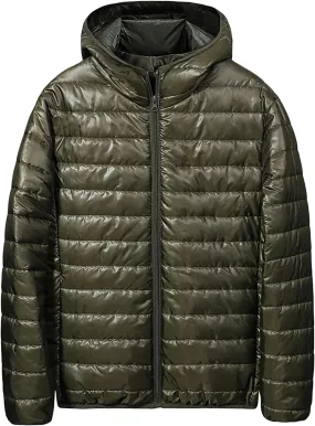 Men's Down Puffer Jacket with Hood Full Zip Water-Resistant Quilted Jackets Lightweight Puffy Bubble Hooded Winter Coat