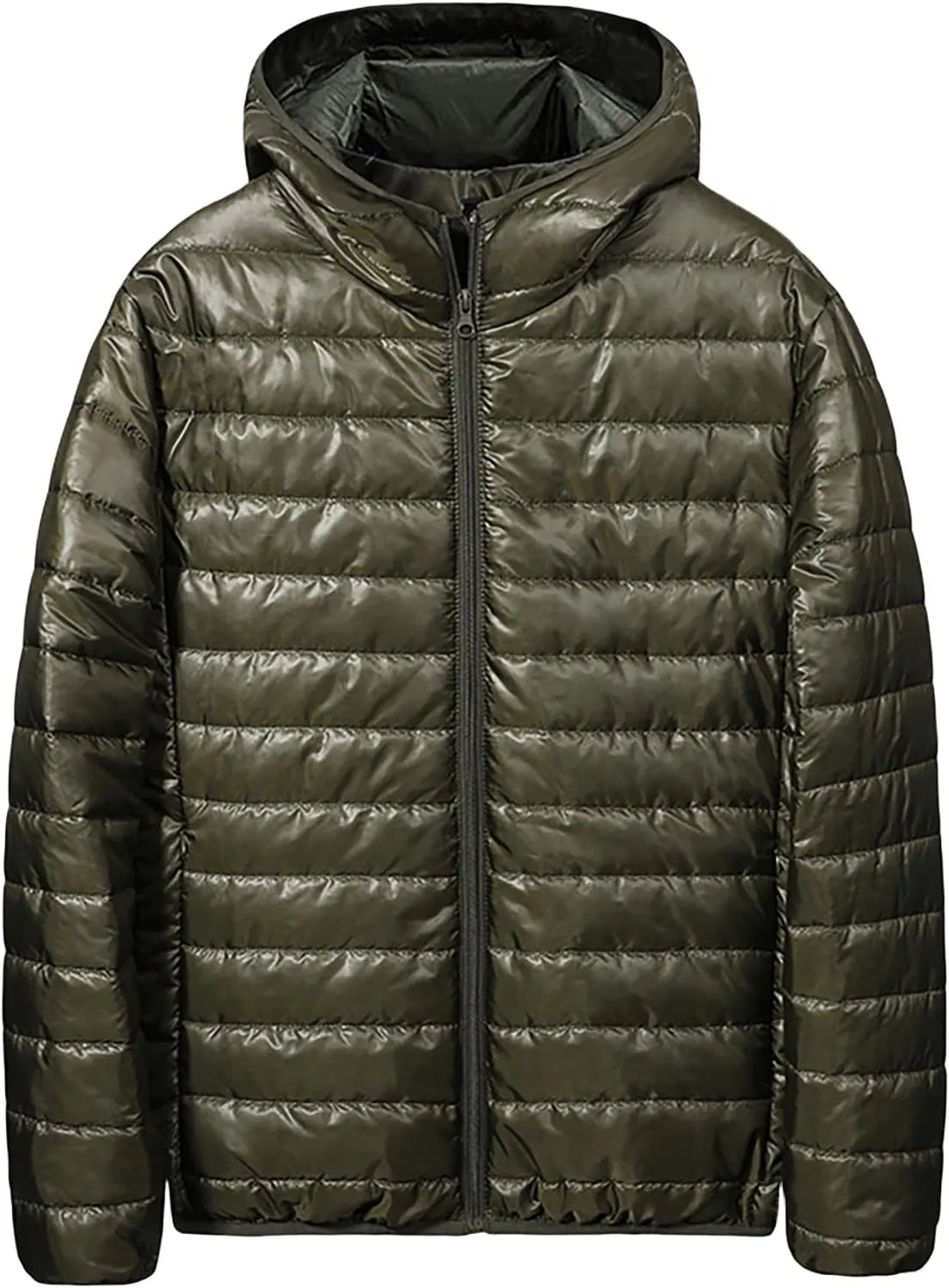 Men's Down Puffer Jacket with Hood Full Zip Water-Resistant Quilted Jackets Lightweight Puffy Bubble Hooded Winter Coat