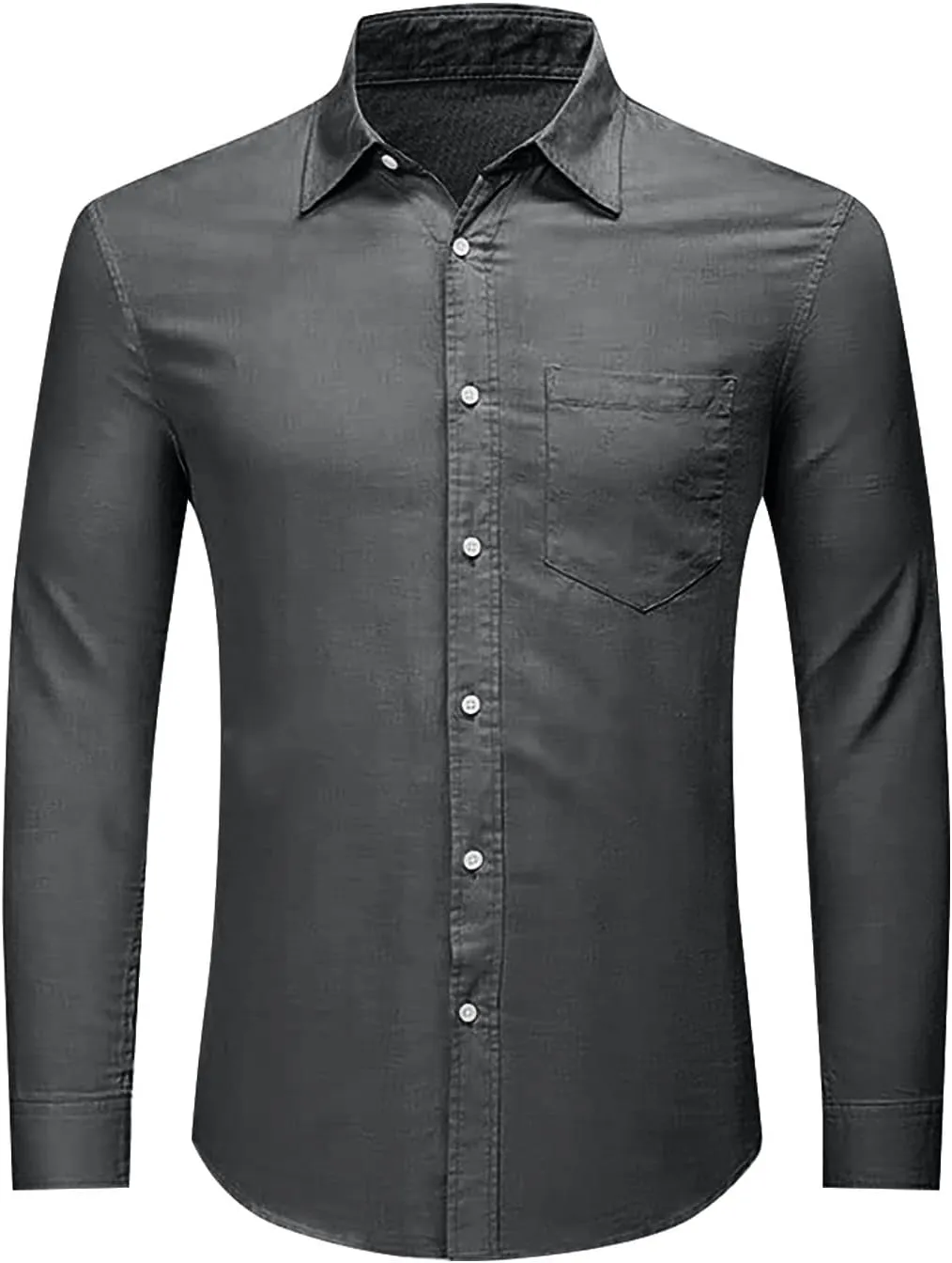 Men's Linen Button Down Shirt Long Sleeve Loose Fit Solid Color Summer Beach Casual Top Pocket Smart Office Work Dress Shirt