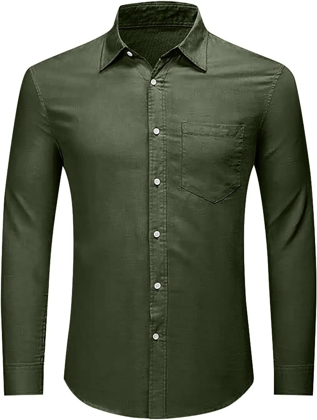 Men's Linen Button Down Shirt Long Sleeve Loose Fit Solid Color Summer Beach Casual Top Pocket Smart Office Work Dress Shirt