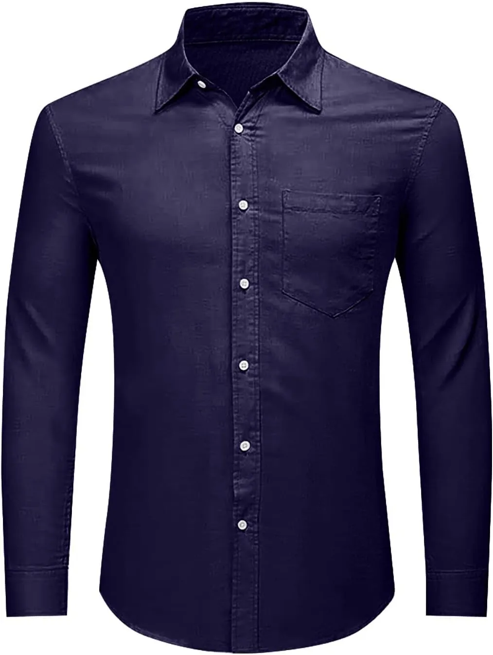 Men's Linen Button Down Shirt Long Sleeve Loose Fit Solid Color Summer Beach Casual Top Pocket Smart Office Work Dress Shirt