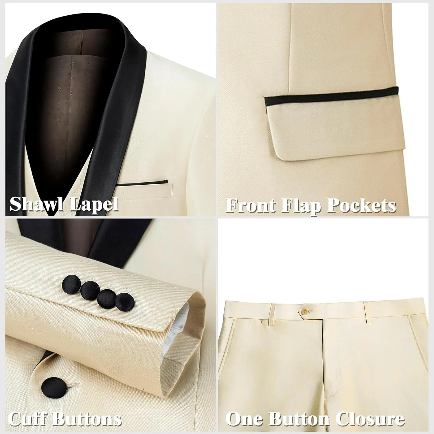 Men's Suit 3 Piece Slim Fit Suit, One Button Fine Glitter Shawl Lapel Blazer Jacket Vest Pants for Party & Wedding