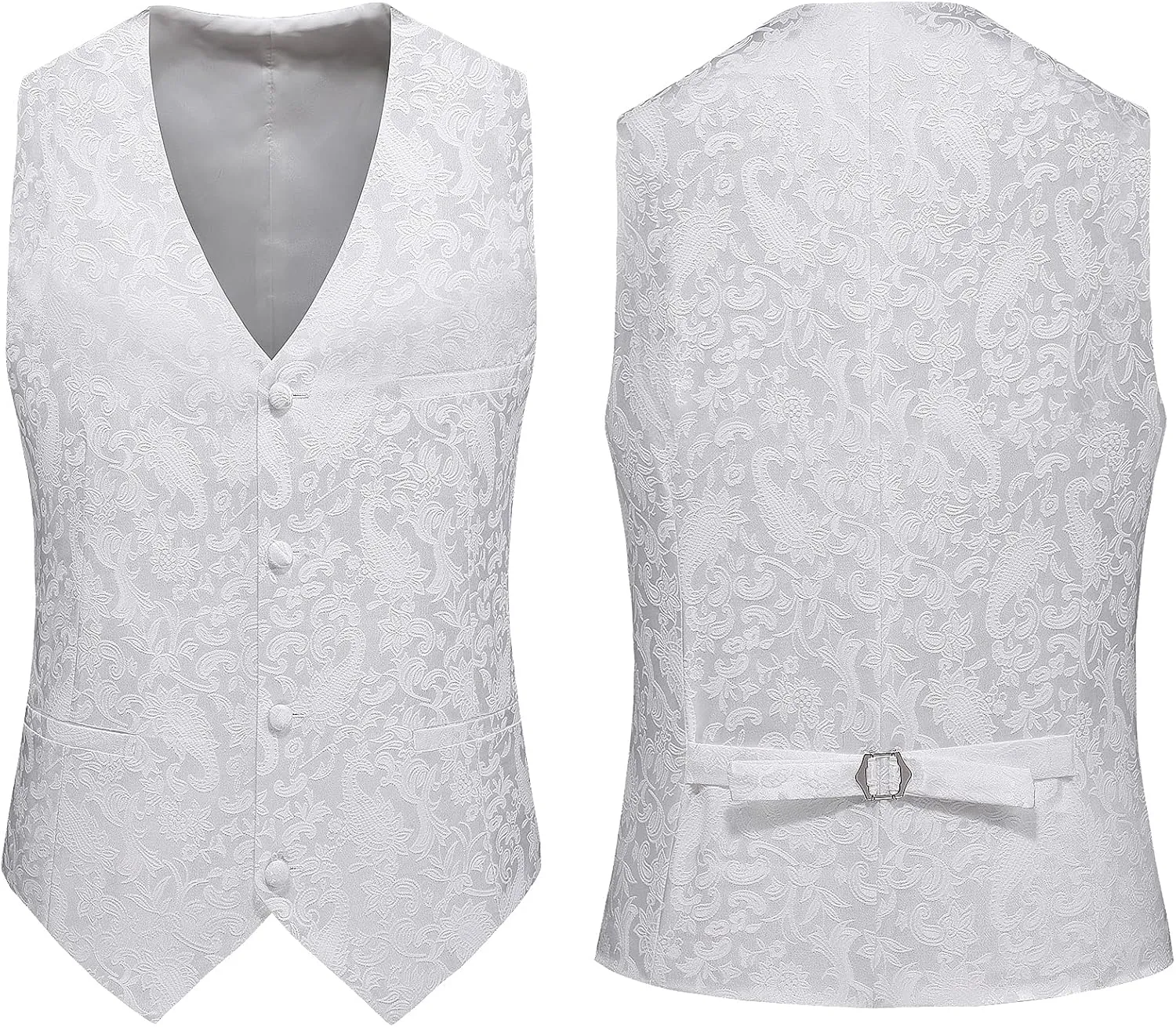 MOGU Mens 3 Piece Tuxedo Slim Fit Jacquard Floral Vintage Groomsmen Wedding Prom Suit