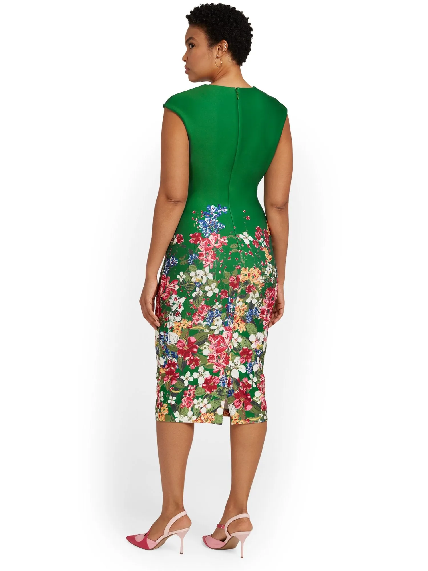 Petite Floral-Print V-Neck Sheath Dress