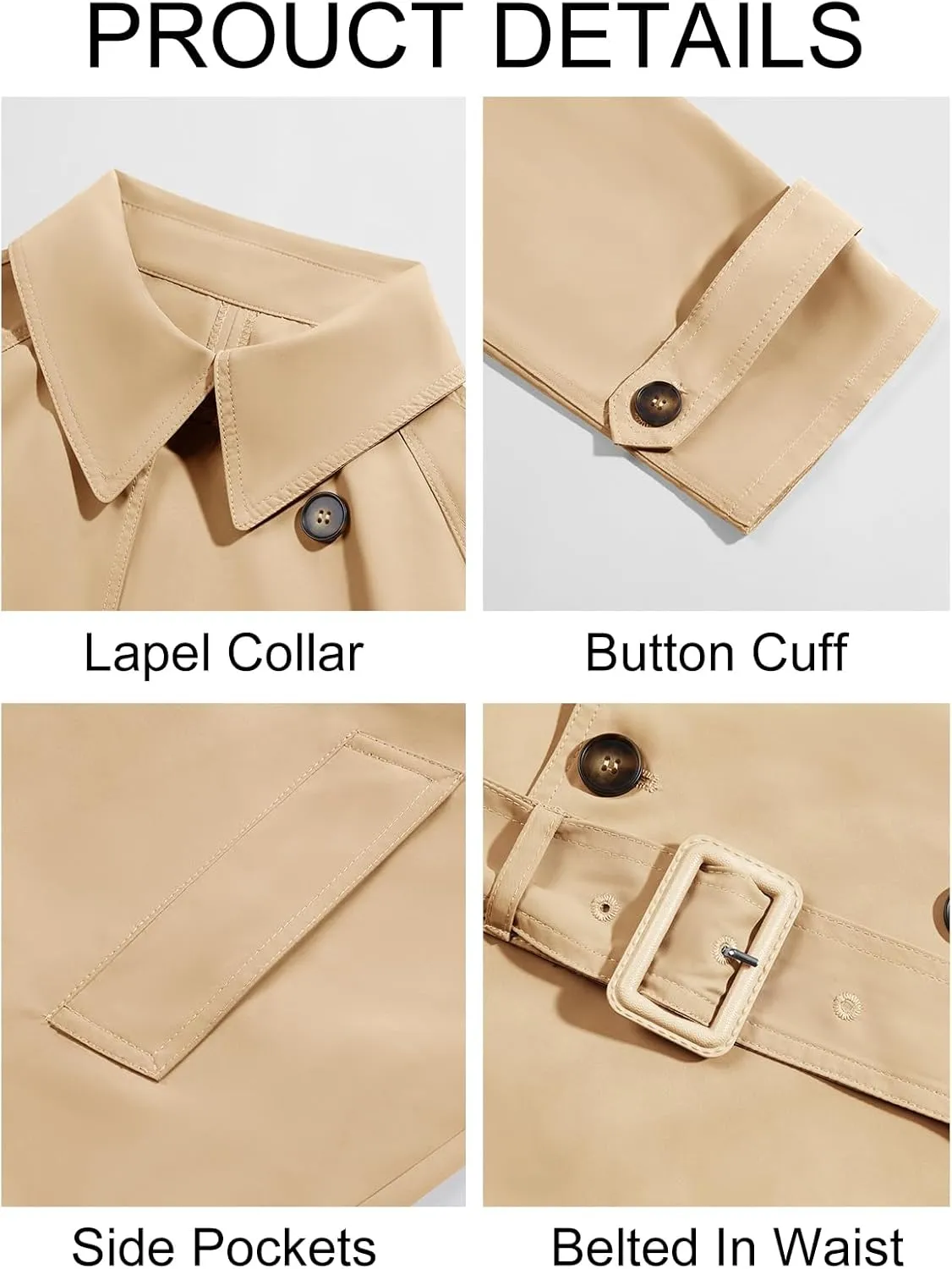 Runcati Mens Trench Coat Double Breasted Belted Windbreaker Jackets Lapel Lightweight Long Jacket Casual Overcoat