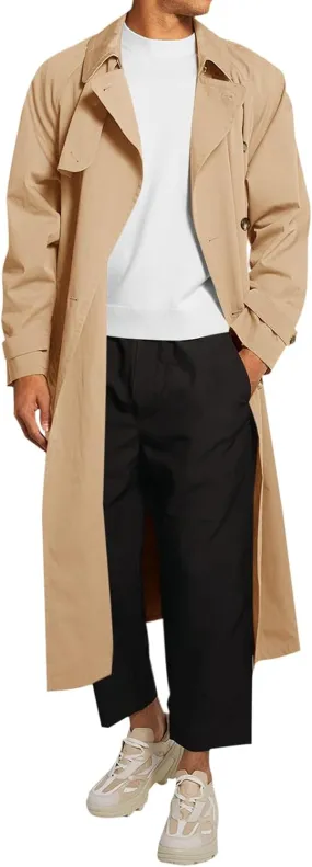 Runcati Mens Trench Coat Double Breasted Belted Windbreaker Jackets Lapel Lightweight Long Jacket Casual Overcoat