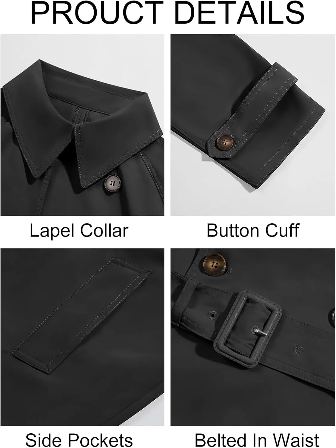 Runcati Mens Trench Coat Double Breasted Belted Windbreaker Jackets Lapel Lightweight Long Jacket Casual Overcoat