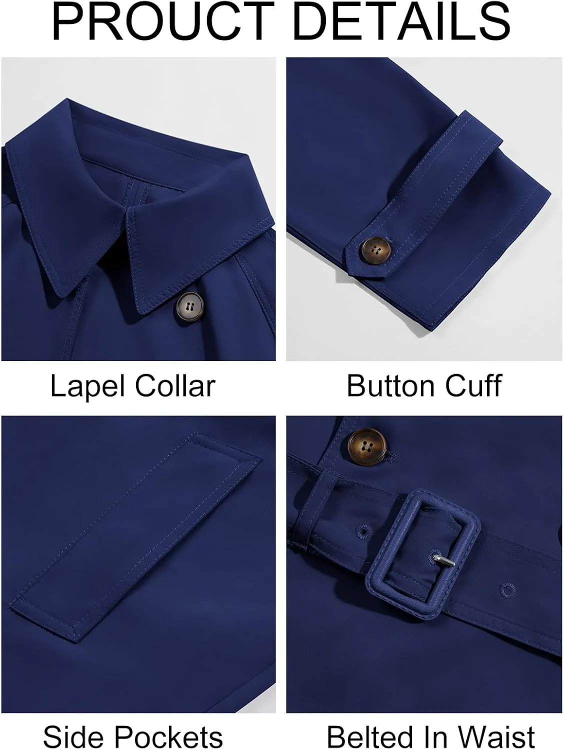 Runcati Mens Trench Coat Double Breasted Belted Windbreaker Jackets Lapel Lightweight Long Jacket Casual Overcoat