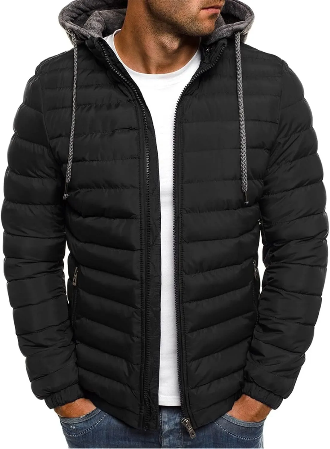 SHOPESSA Men Fleece Lined Windbreaker Hooded Lightweight Down Jacket Womens Winter Jacket 2023 Extreme Cold Weather Jacket